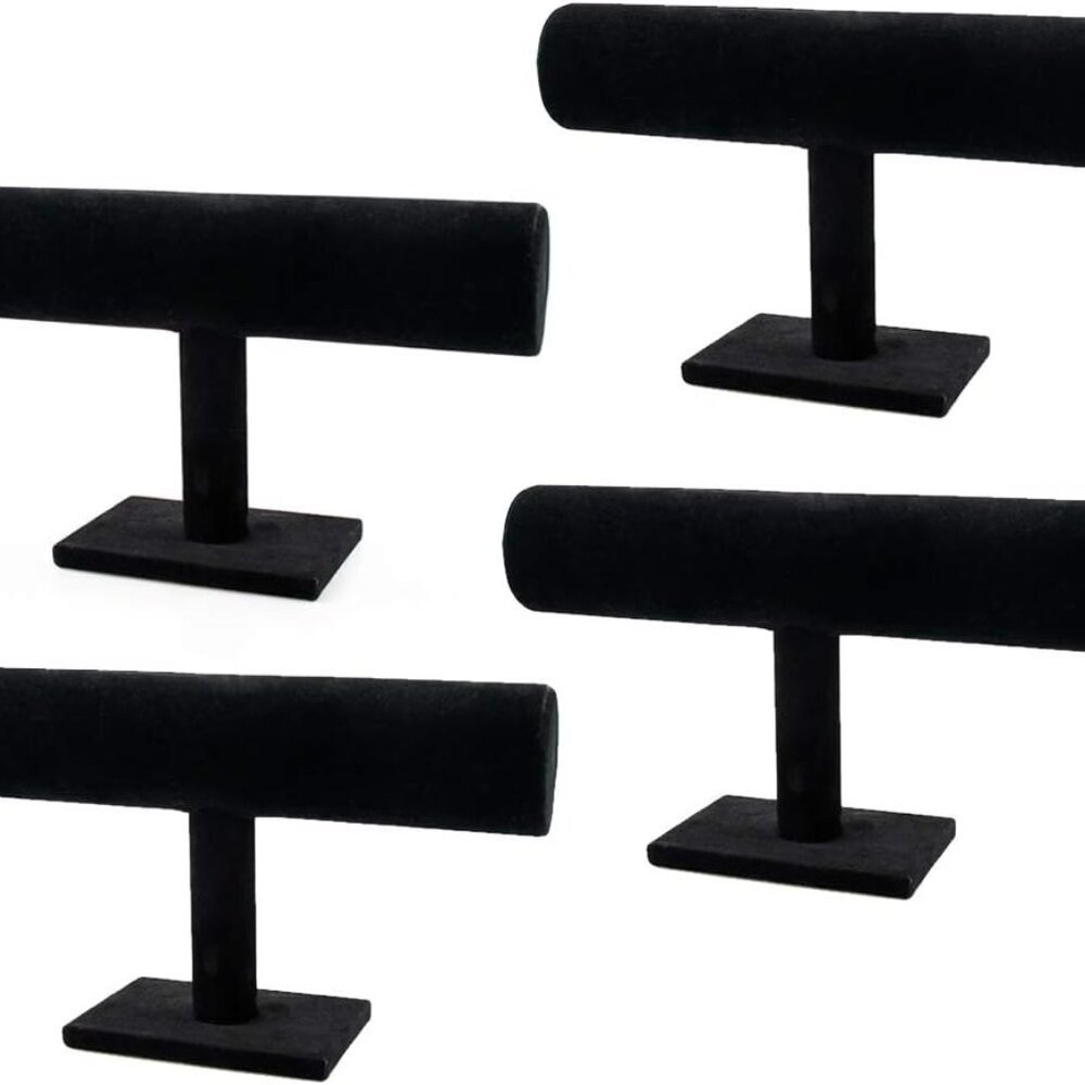 4-Pack Black Velvet T-Bar Jewelry Display Stands Watch Necklace Bracelet Organiz
